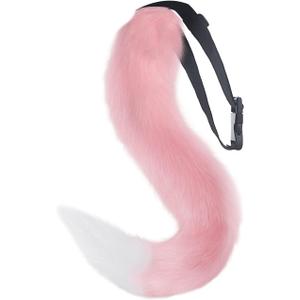Fox Tail, Faux Fur Fox Tail Fancy Dress Halloween Cosplay Adjustable Furry Fox Tail Costume for Adult, Kids, Party (Pink)