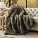 EVERGRACEHOME Luxury Soft Faux Chinchilla Fur Throw Blanket for Couch, Warm Thick Heavy Winter Throw Blanket 1220GSM for Bed, Fluffy Cozy Mink Blanket with Reversible Velvet, Smoky Sable, 60"x80"