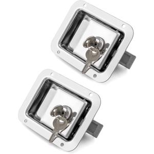 QWORK Stainless Steel RV Trailer Door Lock Paddle Latch, Heavy Duty Flush Mount Locking Handle with Key, Resistant Replacement for Toolbox, Camper, Electrical Cabinet, Trailer Doors