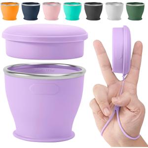 Collapsible Travel Cup, BPA-Free Reusable Water Cup, Lightweight Drinking Cups with Lids and Carrying Strap, Dishwasher Safe Silicone Cups for Camping, Travel, Airports, Hotel (6.7oz, Lilac)
