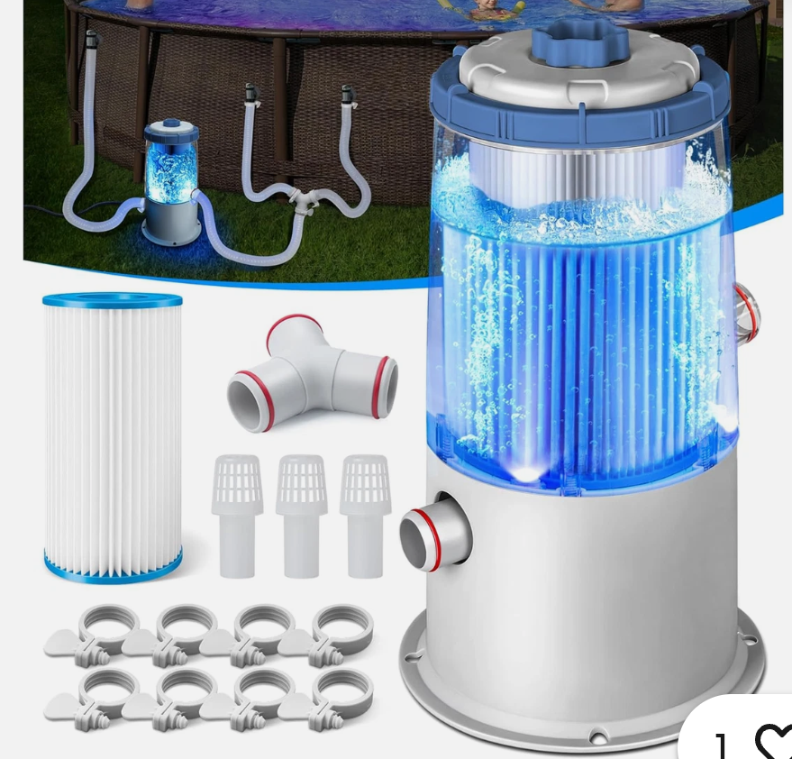 1000 GPH Light-Up Pool Filter Pump for above Ground Pools | Built-In Blue LED Li