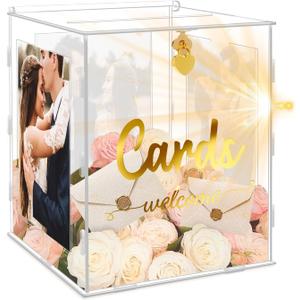 Acrylic Wedding Card Box with Picture Frame, Acrylic Card Box with Slot, Clear Gift for Wedding Reception Anniversary Graduation Birthday Party Baby Shower
