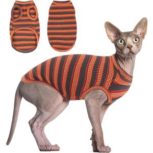 BRKURLEG Sphynx Hairless Cats Shirt Puppy Clothes Soft Cotton T-Shirts Cute Cats Pajamas Cat Stripes Vest Pet Clothes, Round Collar Vest Kitten Shirts, (Red Stripes, M) (Medium)