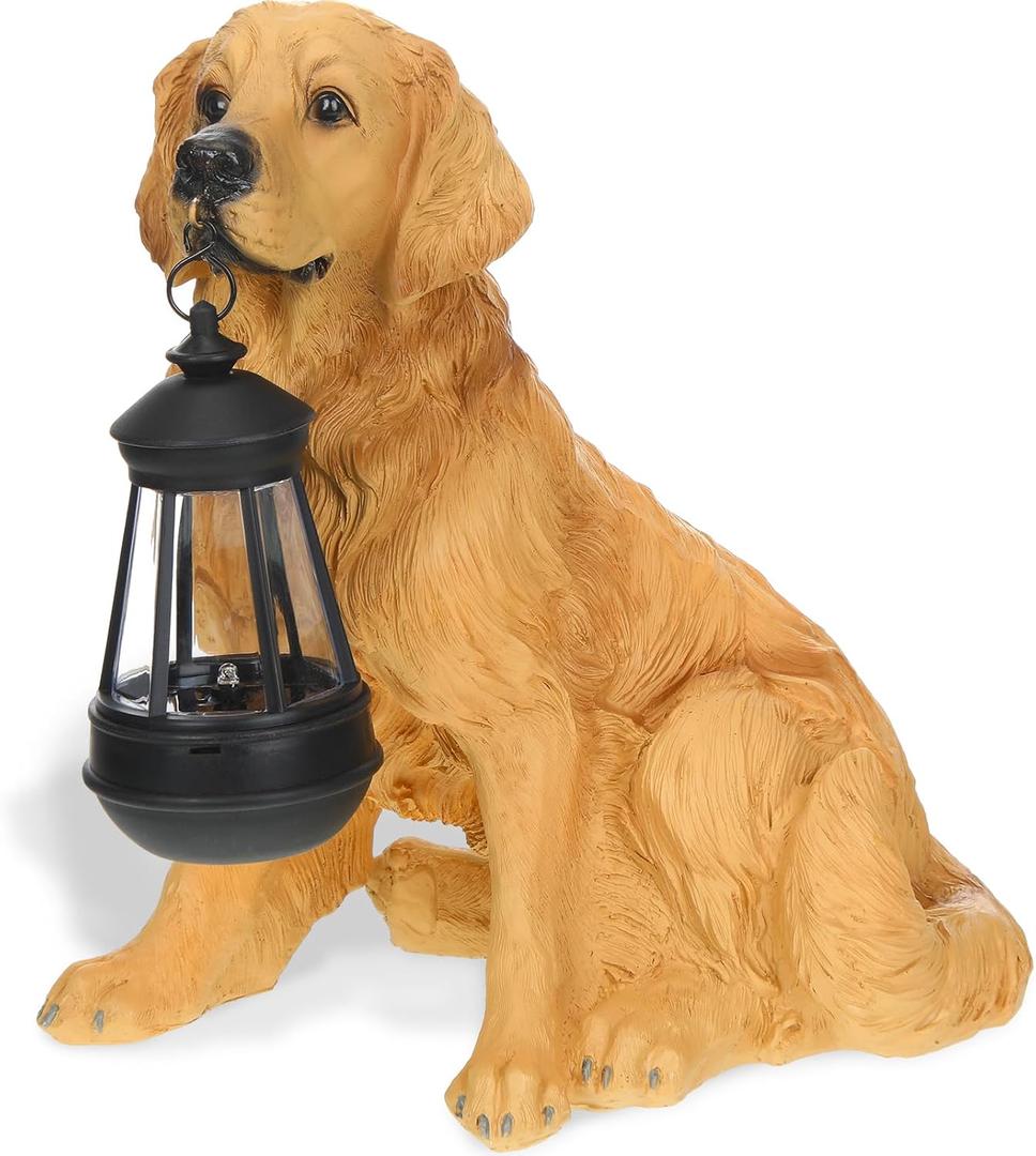 Baquler Garden Dog Statues Outdoor Decor, Resin Solar Lights Outdoor Statue Led Garden Decorations Windproof Lamp Lawn Ornaments Front Yard Decorations Outdoor for Porch Home Patio(Golden Retriever)