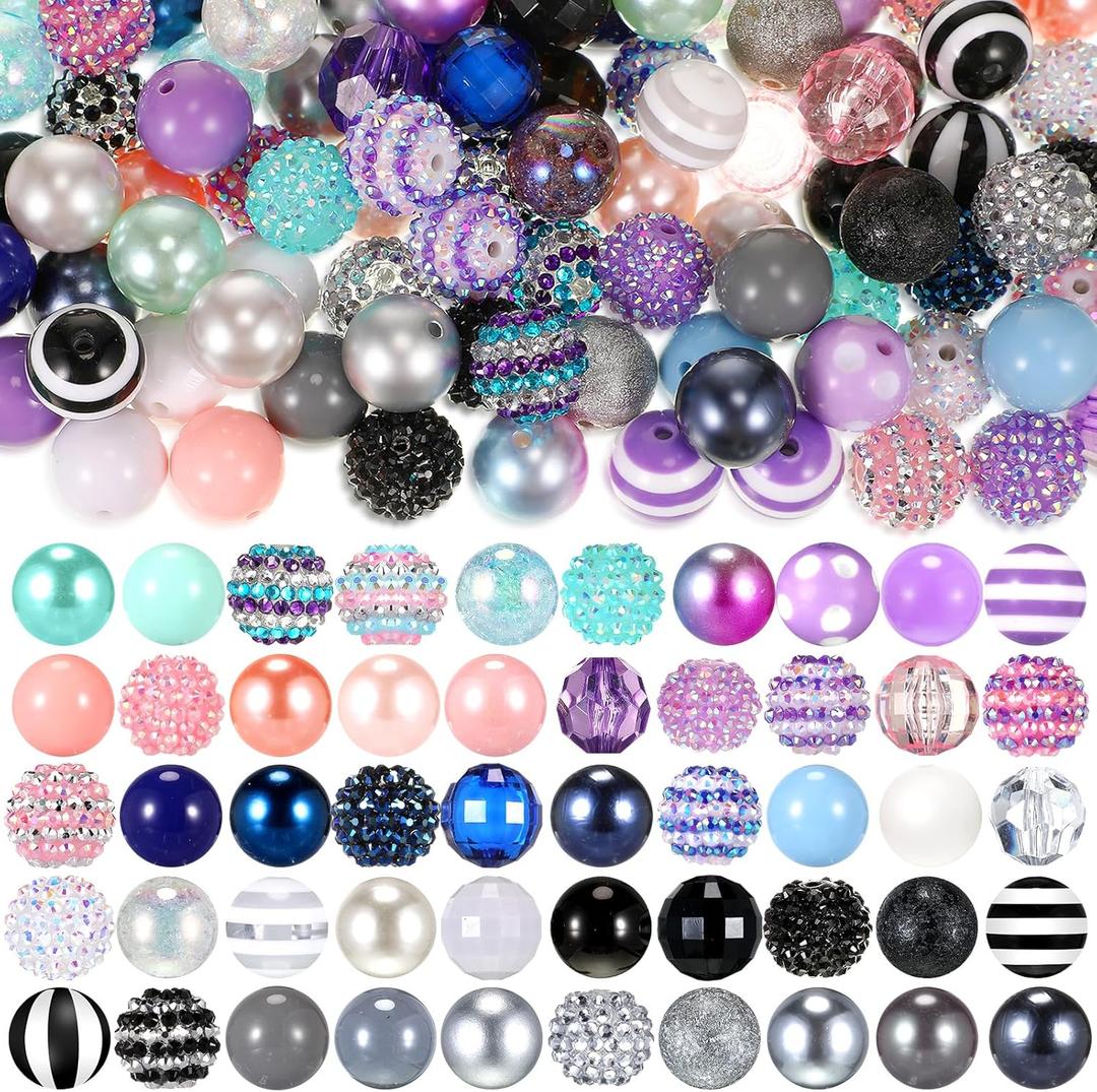 Huquary 100 Pcs 20mm Rhinestone Bubblegum Beads for Pens Mixed Crystal Resin Chunky Beads for DIY Craft Keychain Necklace Bracelet Jewelry Making(Mermaid Color)