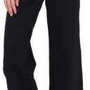 Houmous Wide Leg Pants Women Cotton Yoga Pants 28"/31"/34" High Waist Loose Lounge Stretch Trousers with Pockets, 31 Inseam, Black, L