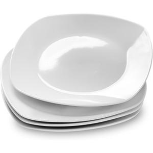 fMBB Ceramic White Dinner Plates Set of 4, Porcelain Square 7.5 inch Dessert Dishes, Serving Flat Plates Salad Dishes - Scratch Resistant, Dishwasher, Microwave, Oven Safe