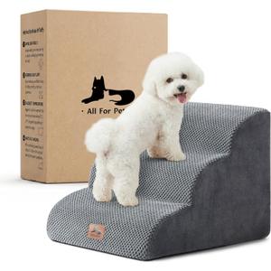 Dog Stairs for Small Dogs 13.5” H, 3 Step Dog ramp for Bed, Grey