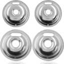 Electric Stove Burner Drip Pan Set - 4 Pack Chrome Drip Bowls (2 x 6" & 2 x 8") Thick Chrome Steel, Rust-Resistant & Easy to Clean