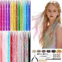 8400 STRANDS Hair Tinsel Kit for Girls, 24 Colors 48 Inches Fairy Hair Tinsel Kit Heat Resistance Colorful Glitter Hair Extensions with Tools for Party Concert