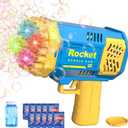 Rocket Bubble Gun Machine Set with 2 Bubble Solution Bottles,40hole 5000+Bubbles per Minutes,Summer Bubble Toys for Kids Blue and Pink (Blue)