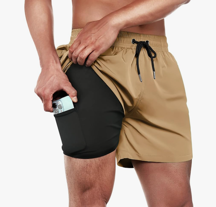 BRISIRA Mens Swim Trunks Swim Shorts Quick Dry 5 inch Inseam Beach Shorts with Compression Liner and Zipper Pocket, Size M
