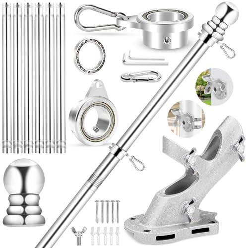 REERON No Tangle Flag Pole Kit, 7 FT Stainless Steel Flagpole, 1" Porch Flagpole with 2-Position Bracket, 360° Anti-wrap Flag Pole Bearing Rings for Outside House Outdoor Sport for American Flags