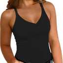 Chulianyouhuo Womens Plus Size Racerback Tank Tops Summer V Neck Ribbed Knit Basic Casual Camisole Top Slim Fit Workout Shirt, Black, 5XL