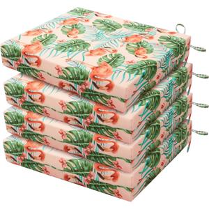 HARBOREST Outdoor Chair Cushions Set of 4, Water Resistant Patio Chair Cushions with Ties, Square Corner Outdoor Seat Cushions for Patio Furniture, 18.5"x16"x3", Flamingo (18.5"x16"x3" (4 Pack))