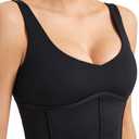 Women Built in Bra Corset Padded Sports Bra Open Back Long line Yoga Fitness Workout Crop Top Tank Bra (Black XL)