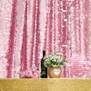 JYFLZQ Pink Payette Sequin Backdrop Curtains 8ft x 8ft 1 Panel Large Shimmer Wall Backdrop Big Sequin Background Drapes Thick Glitter Photo Booth Backdrops for Parties
