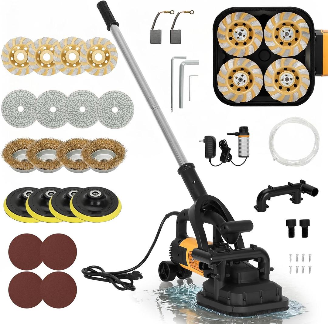 4-Head Concrete Floor Grinder Set, 3800W Concrete Grinder with 6-Speed Control, 6000 RPM Ergonomic Handle & Dust Collection Cover - Ideal for Surface Preparation, Cement, Marble Floors & Surfaces