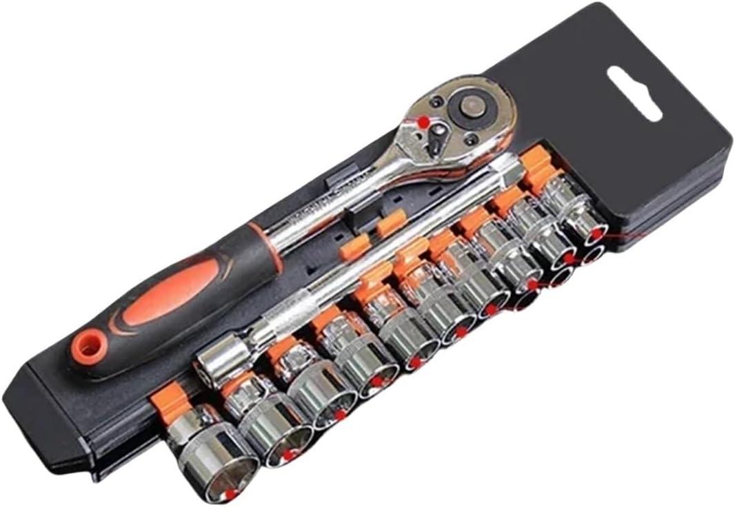 12 In 1 Combination Set Vanadium Steel Torque Ratchet Wrench Set 1/4 "3/8" 1/2" Vehicle Cycle Socket Wrench Kit (3-8inch 12pc Set)