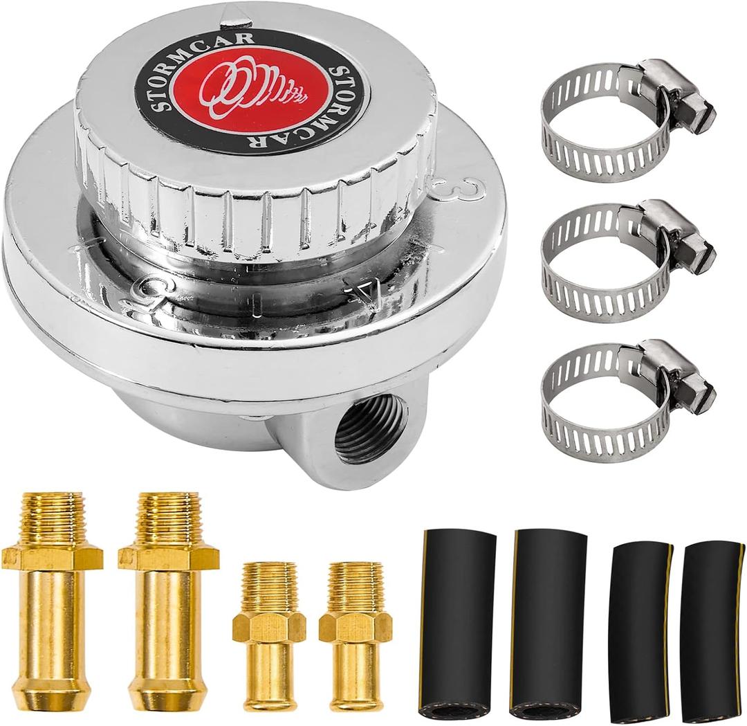 Adjustable Carb Fuel Pressure Regulator Kit Universal Manual 1-5 Psi Fuel Pump Pressure Regulator FPR for Carburetor Engine with 8mm 10mm adapters