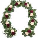 ponatia 6.5FT Handcrafted Artificial Rose Flower Garland, Eucalyptus Greenery Garland for Wedding Ceremony Garlands Backdrop Arch Flowers, Reception Table Decorations (Burgundy & Ivory Cream)