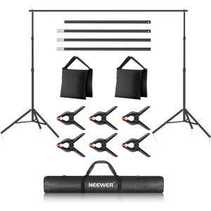  Photo Studio Backdrop Support System, 10ft/ 3m Wide 6.6ft/ 2m High Adjustable Background Stand with 4 Crossbars, 6 Backdrop Clamps, 2 Sandbags, and Carrying Bag for Portrait & Studio Photography