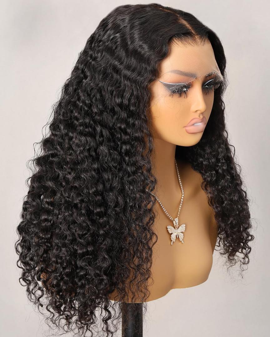 BEEOS 5x5 SKINLIKE Real HD Lace Closure Wig, 250% Density Curly 0.10mm Ultra-thin Invisible HD Lace Human Hair Wig Pre-Plucked Bleached Knots 24 Inch