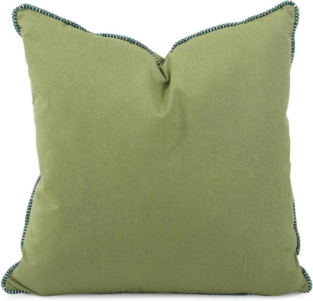 Howard Elliott Fluffy Throw Poly Insert Outdoor Pillow, Sunbrella Soft Square Cushion Cover with Textured Trim Cording for Couch, Sofa, Indoor & Outdoor Use, 24 x 24 Inch, Seascape Moss