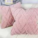 Set of 2 Faux Fur Pink Throw Pillow Covers 18x18,Soft Checkborad Pattern Decorative Boho Pillow Cover Case Cushion Cover for Sofa Couch Bed Livingroom Farmhouse,Modern Accent