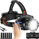 Rechargeable Headlamp Super Bright, Motion Sensor LED Head Lamp with 9 Modes, Zoomable Super Bright Headlamp for Adults 90 Adjustable, IPX7 Waterproof High Power Headlamps for Fishing Camping