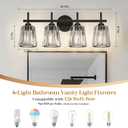 Crystal Bathroom Light Fixtures Over Mirror, Black 4-Light Bathroom Vanity Lights Over Mirror Modern Wall Lighting Sconces with Ceramic E26 Base (Bulbs Not Include)
