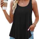 ZESICA Women's Summer Eyelet Tank Tops Loose Trendy Scoop Neck Sleeveless Flowy Beach Vacation Shirts (Black, L)