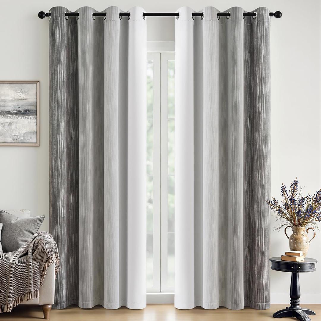 MIULEE Ombre 100% Blackout Curtains, Grey and Greyish White Full Room Darkening Thermal Insulated 84 Inches Long Drapes for Bedroom & Living Room Grommet Window Treatments Modern 52Wx84L, Set of 2