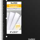 SUNEE Spiral Notebook, 1-Subject, College Ruled Paper, 8" x 10-1/2", 100 Sheets per Notebook, 3-Hole Punched Paper, Water Resistant Cover, Double-sided Pockets, Spiral Lined Notebooks for Work, Black