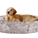 Coohom Oval Calming Donut Cuddler Dog Bed,Shag Faux Fur Cat Bed Washable Round Pillow Pet Bed(30"/36"/43") for Medium Dogs (XL(36"x27"x7"),Light Brown)