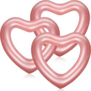 Zhanmai 3 Pcs Inflatable Heart Pool Float 47.3 x 39.4 Inch Swim Heart Shaped Pool Rings for Adults Water Floatie Summer Swimming Tube for Beach Bachelorette Party (Rose Gold)