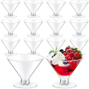 Yinkin 12 Pcs 5 oz Plastic Martini Glasses Disposable Clear Cocktail Dessert Parfait Glasses Unbreakable Mini Martini Cups for Wedding Party Bowl Wine Ice Cream (Stemless)