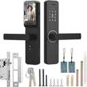 Smart Lock with 120° Wide-Angle Camera and Smart Doorbell Keyless Entry Door Lock Handle Aluminum Alloy Biometric Door Lock TY App Remote Operation WiFi for 35-60mm Office Home Bedroom Door