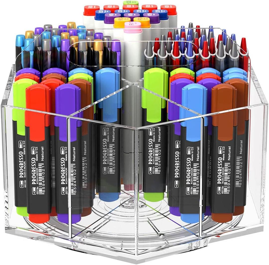 360° Rotating Marker Organizer Holder, Acrylic Pen Pencil Cup Storage