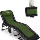 WKFAMOUT Outdoor Folding Lounge Chair Padded for Adults 264Ibs Patio Chaise Lounge Chair for Outside 5-Position Adjustable Reclining Beach Chair with Pillow Pocket