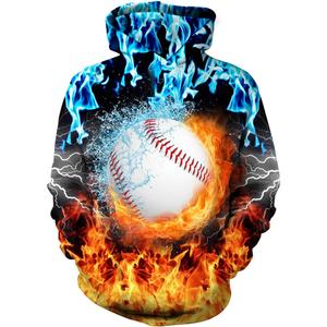 Kids 3D Graphic Hoodie Pullover for Boys Girls, Novelty Unisex Hooded Sweatshirt, Long Sleeve Hoodies for Teen (Medium, Fire Baseball)