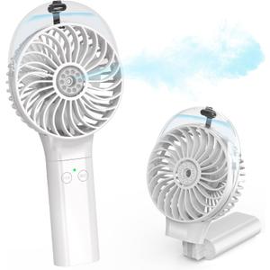 COMLIFE Portable Handheld Misting Fan, 3000mAh Rechargeable Battery Operated Spray Water Mist Fan, Foldable Mini Personal Fan for Travel, Makeup, Home, Office, Camping, Outdoors (White)