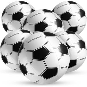 Inflatable Soccer Beach Balls (6 Pack) - 16-Inch Durable PVC Blow Up Beach Balls for Kids, Easy to Inflate, Summer Pool Float, Soccer Party Favors, Sports Theme Decorations, Giveaways & Outdoor Toys