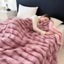 Luxury Wave-Textured Faux Fur Throw Blanket for Couch, Fuzzy Soft Plush Thick Bubble Blanket for Sofa Bedroom Living Room, 50 * 60 Inches