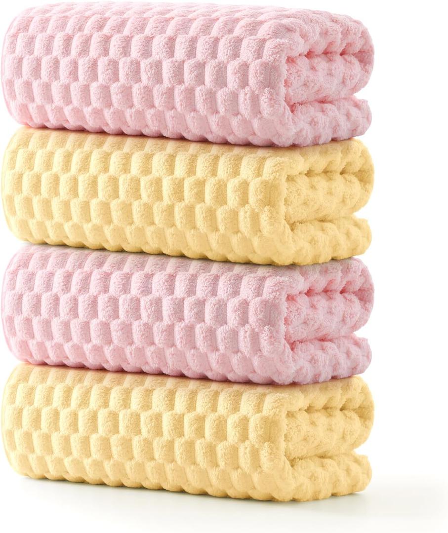 REDKISS Microfiber Bath Towels Set of 4-27x55 Inch Large Waffle Bath Towels for Body, Highly Absorbent, Super Soft, Lint Free Fluffy Shower Towel for Bathroom,Gym, Lightweight Towel Set Pink,Yellow