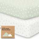 2-Pack Mini Crib Sheets Fitted - 38x26 Pack N Play Sheets for Pack and Play Mattress, Organic Cotton, Soft & Breathable Playard Bedding, Neutral Mini Toddler Bed Cover for Boys, Girls (Herb)