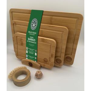 Bamboo Cutting Board Set with Holder, 3-Piece Kitchen Cutting Boards, Cleaning Brush, 15"L x 10"W x 0.5"Th