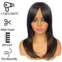 Long Wig with Bangs Black and Brwon Layered Wig for Women Natural Looking Heat Resistant Wigs (20 inch)