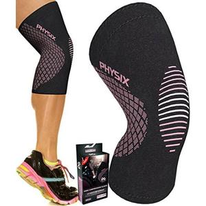 PHYSIX GEAR Knee Support Brace - Premium Recovery & Compression Sleeve for Meniscus Tear, ACL, MCL Running & Arthritis - Best Neoprene Stabilizer Wrap for Crossfit, Squats & Workouts (Single Pink M)