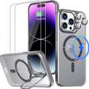 5 in 1 Case Designed for iPhone 14proMax with Screen Protector [2 Pack] + Camera Lens Protector [2 Pack] with 180 Lens Stand, Magnetic Car Mount Compatible - Silver